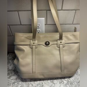 Dooney & Bourke taupe cross-grain leather tote bag.